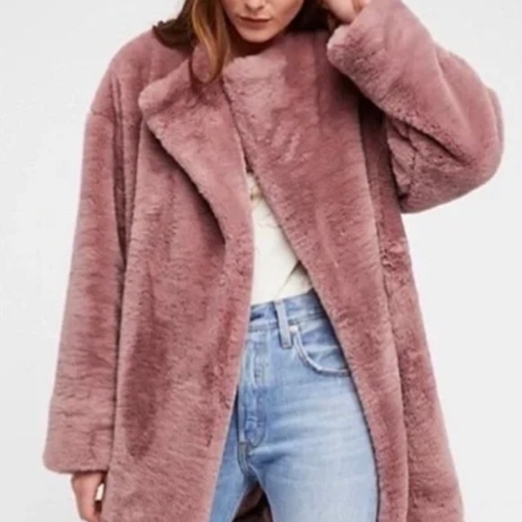 Free People Faux Fur Jacket Dusty Rose/Pink Color Sz M/L - Picture 1 of 13